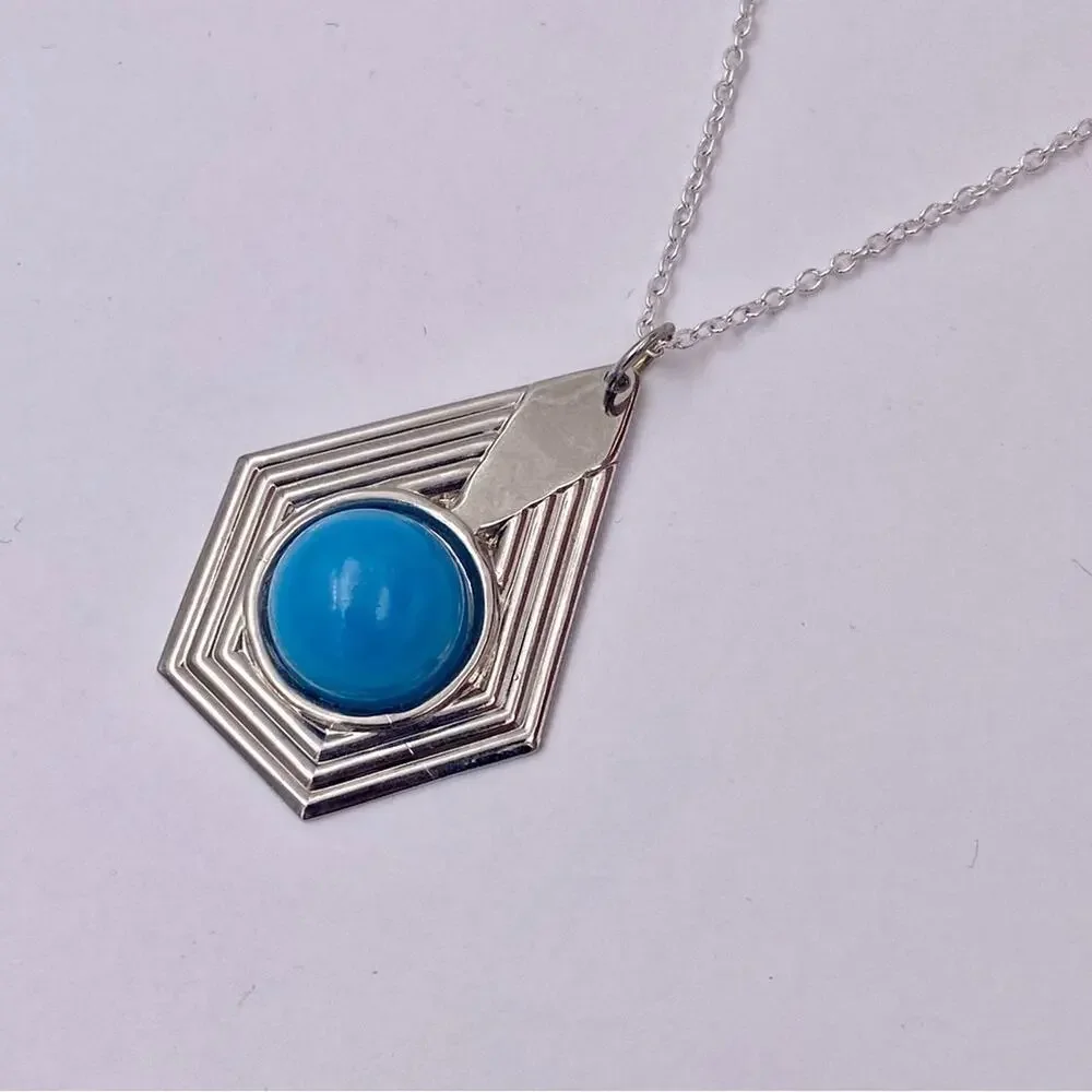 Southwestern Style Geometric Blue Cabochon Pendant - Picture 1 of 10